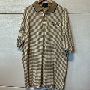 Chaps Striped Tan & Cream Polo with Contrast Collar Golf shirt